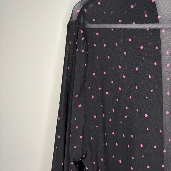CAbi Impetuous Topper Women M Black Pink Polka Dot Lightweight Long Sleeve Sheer - Picture 2 of 7